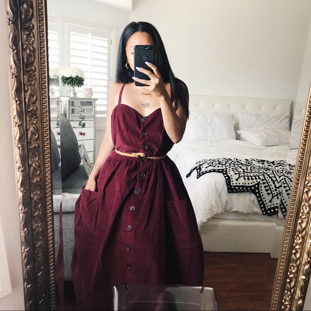 Maroon Corduroy Button Dress